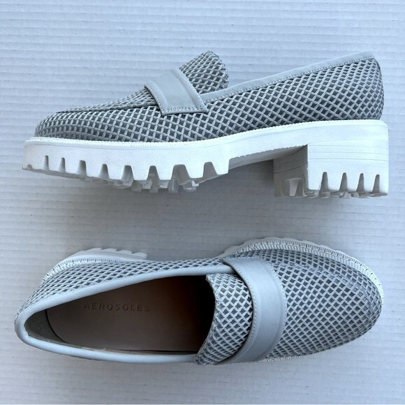 Aerosoles Ronnie Gray Mesh Fabric Preppy Loafers White Platform Soles Women 8 - Picture 16 of 16